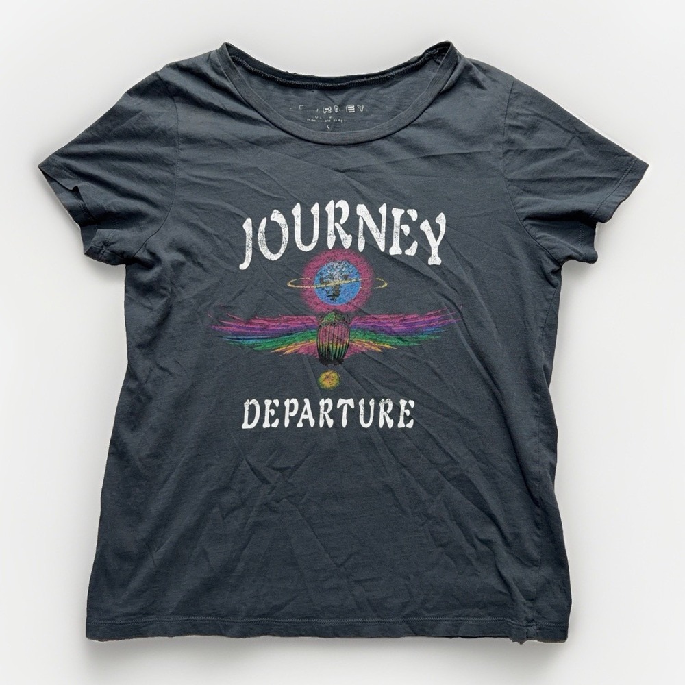 Journey Departure Shirt Womens S Black Band Graphic Rock T-Shirt Distressed Tee